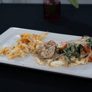 Jerk Shrimp Alfredo Omelet (Deconstructed)