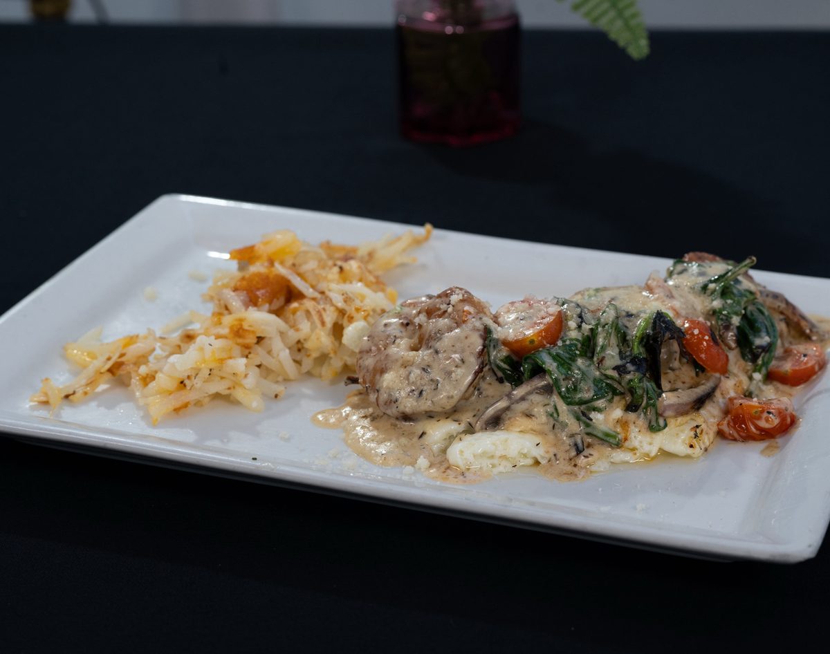 Jerk Shrimp Alfredo Omelet (Deconstructed)
