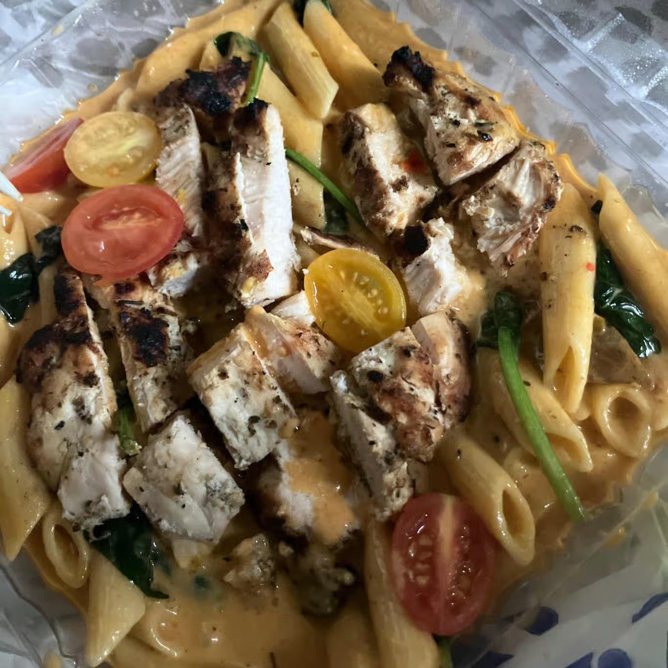 Spicy Grilled Chicken Alfredo Pasta.